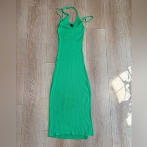 ASOS Design Green Ribbed Halter Midi Dress Bodycon Knit Size 4